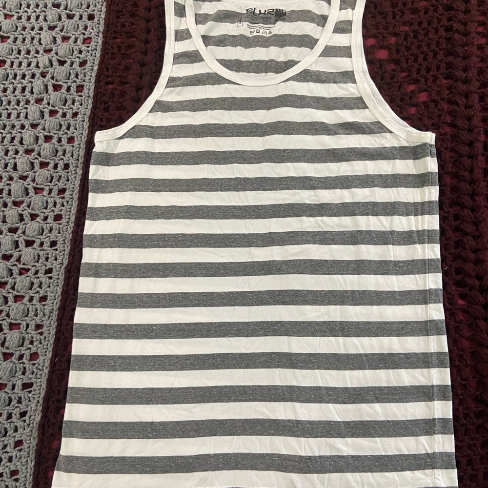 Gray and White Striped Tank Top